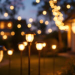 A photograph of a beautifully illuminated outdoor space at dusk
