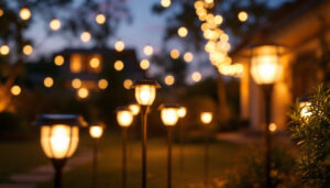A photograph of a beautifully illuminated outdoor space at dusk