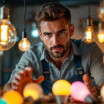 A photograph of a lighting contractor in a well-lit room