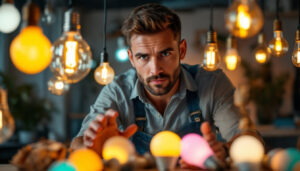 A photograph of a lighting contractor in a well-lit room