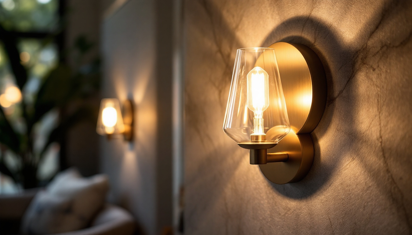 A photograph of a stylishly designed wall light fixture in a modern interior setting