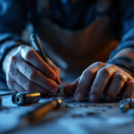A photograph of a lighting contractor working on a project