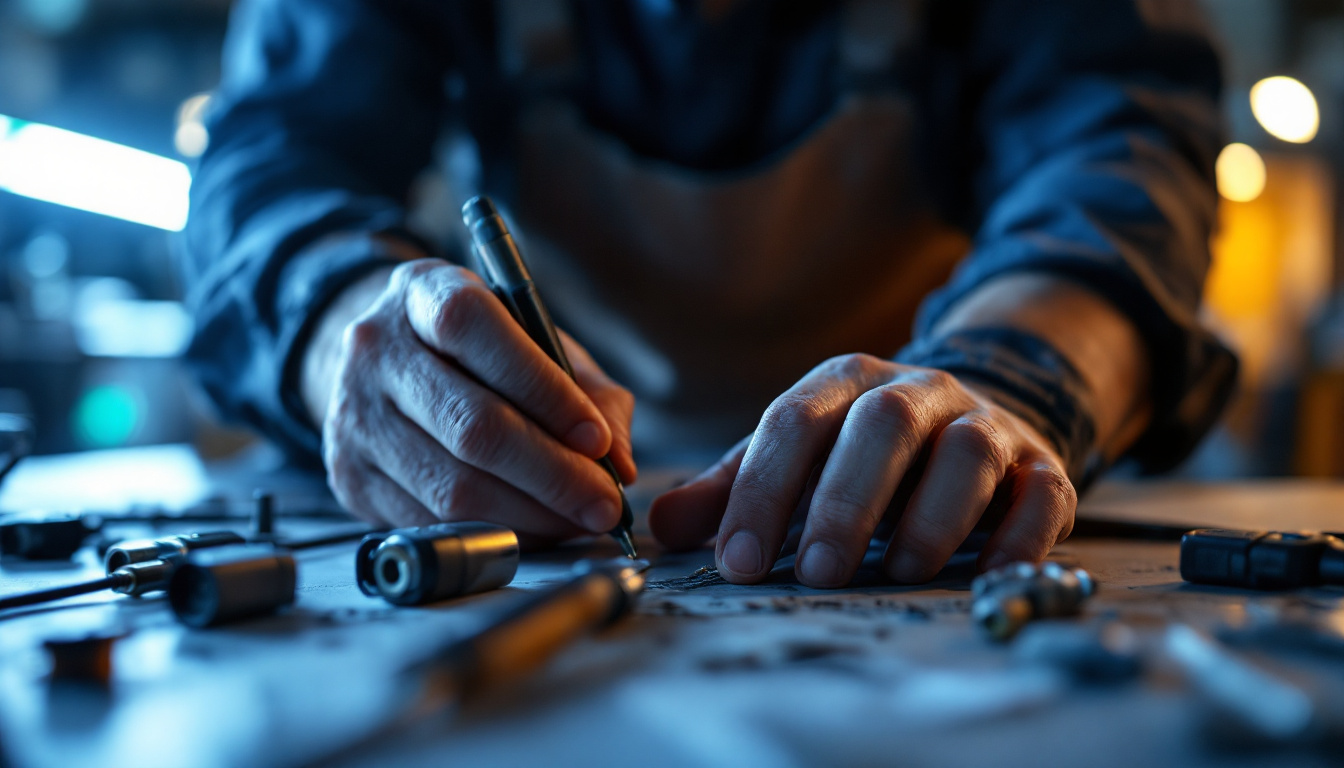 A photograph of a lighting contractor working on a project