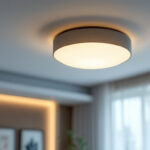 A photograph of a stylish flush ceiling light installed in a modern interior setting