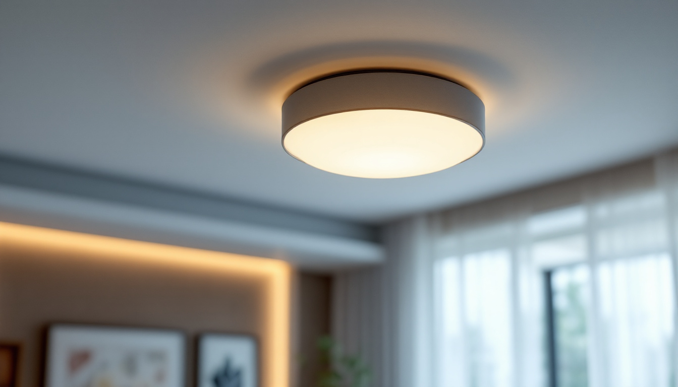 A photograph of a stylish flush ceiling light installed in a modern interior setting
