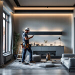 A photograph of a modern lighting installation showcasing smart solid-state lighting solutions in a stylish residential or commercial space