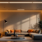 A photograph of a stylish modern room illuminated by sleek led ceiling lights