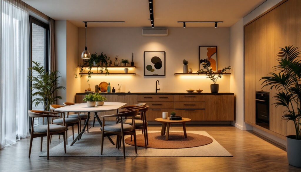 A photograph of a well-lit interior space featuring beautifully installed canned lighting