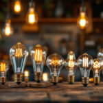 A photograph of a beautifully arranged display of various antique light bulbs