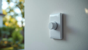 A photograph of a close-up of a single pole switch being installed by a contractor in a residential setting