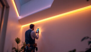 A photograph of a well-designed interior space featuring led cove lighting