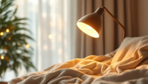 A photograph of a beautifully designed halide lamp in a cozy