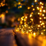 A photograph of a beautifully illuminated outdoor space featuring solar-powered led rope lights