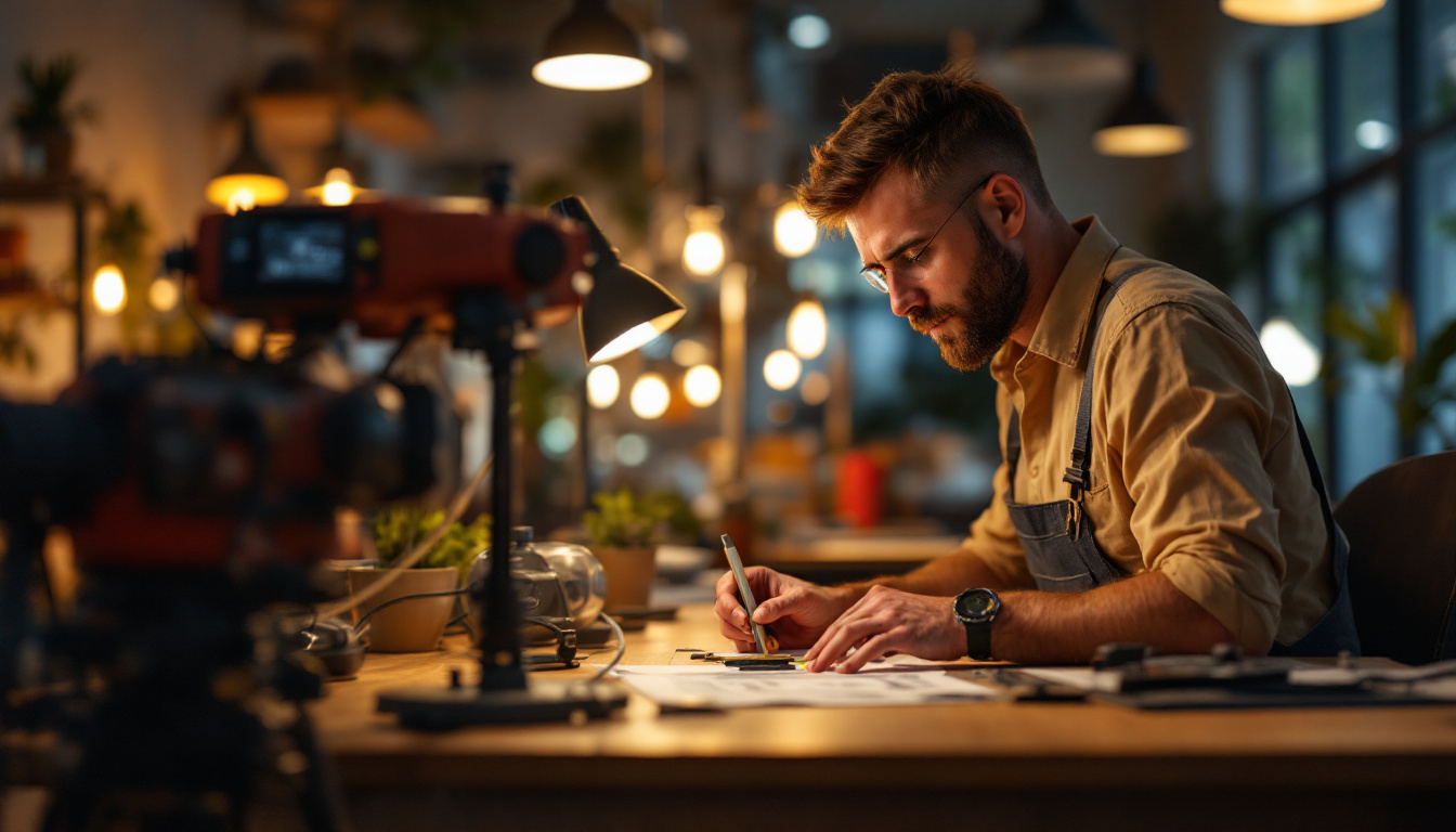 A photograph of a lighting contractor meticulously measuring footcandles in a well-lit space