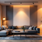 A photograph of a modern living room featuring stylish canned lighting installations