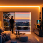 A photograph of a lighting contractor installing canless led lights in a modern residential setting