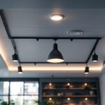A photograph of a beautifully designed drop ceiling featuring stylish can lights