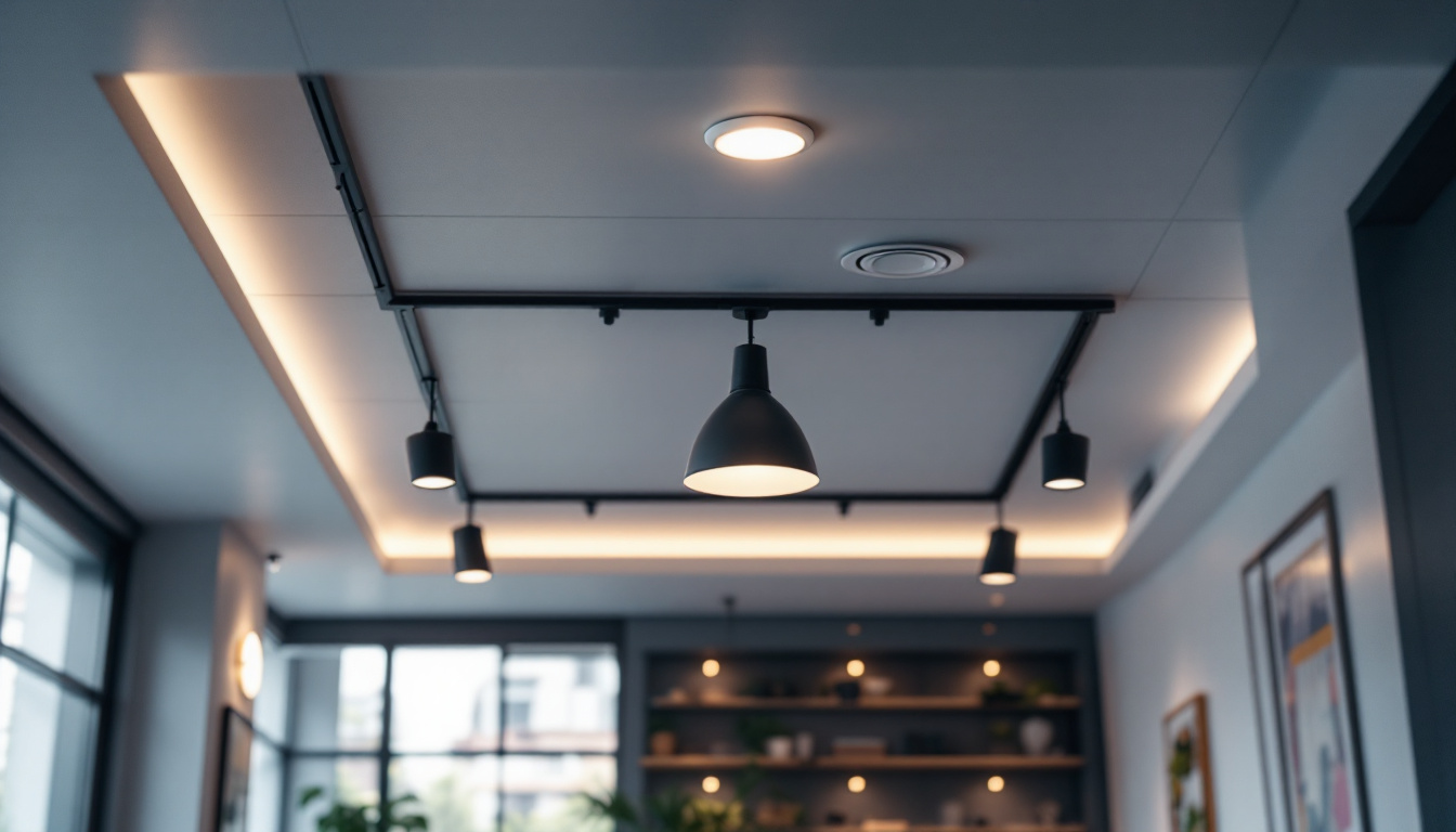 A photograph of a beautifully designed drop ceiling featuring stylish can lights
