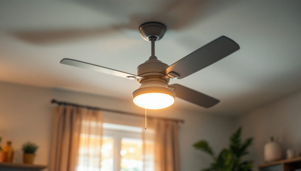 A photograph of a ceiling fan with a newly installed light fixture