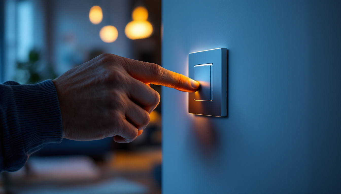 A photograph of a lighting contractor expertly installing a sleek led dimmer switch in a modern home setting
