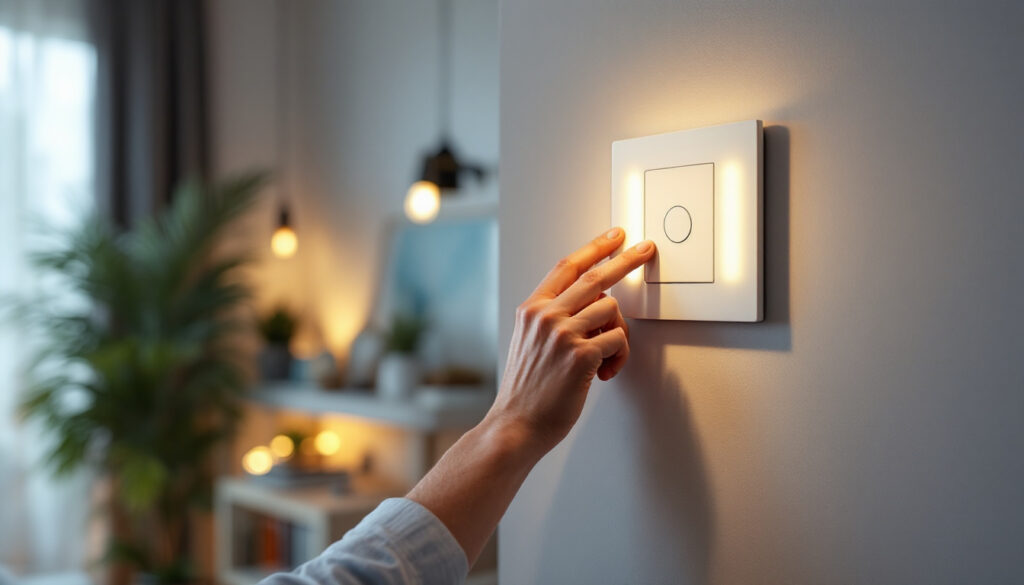 A photograph of a lighting contractor expertly demonstrating the installation of an led dimmer switch in a modern home setting