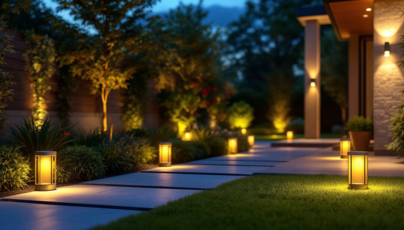 A photograph of a beautifully illuminated outdoor space featuring exterior can lights