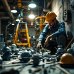 A photograph of a lighting contractor working on a job site