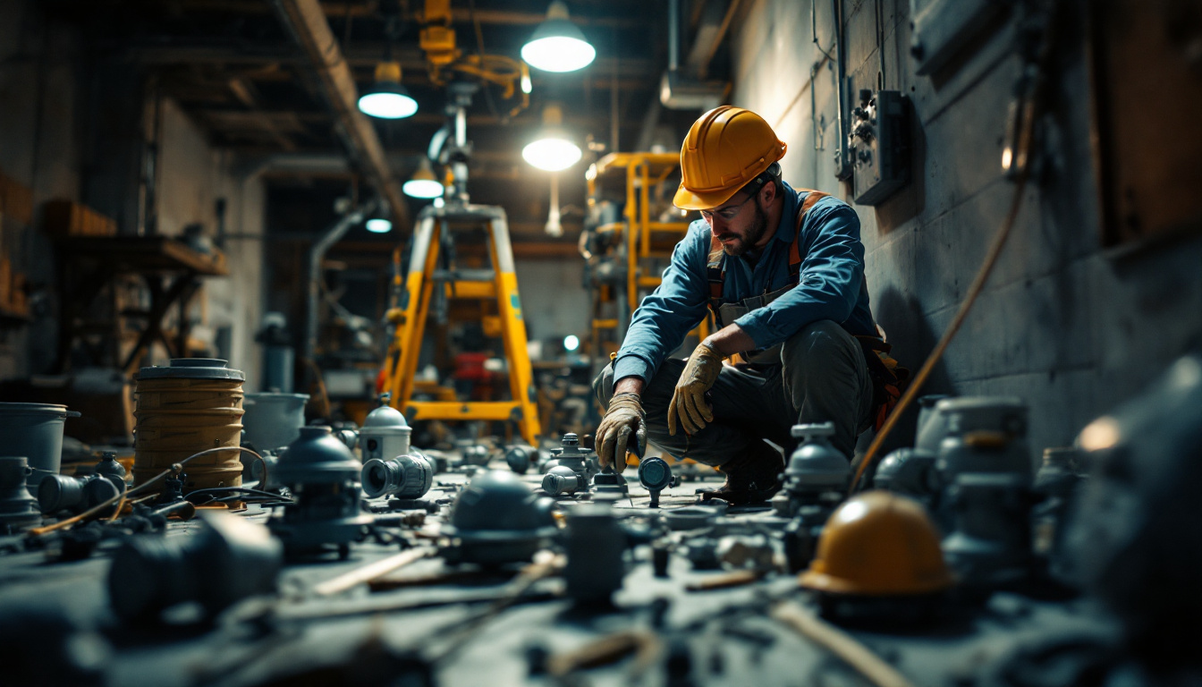 A photograph of a lighting contractor working on a job site