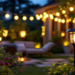 A photograph of a beautifully illuminated outdoor space at dusk