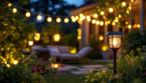 A photograph of a beautifully illuminated outdoor space at dusk