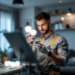 A photograph of a smart lighting contractor at work