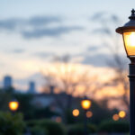 A photograph of a beautifully designed outdoor lamppost in a well-lit urban or garden setting
