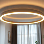 A photograph of a modern circular ceiling light installed in a stylish