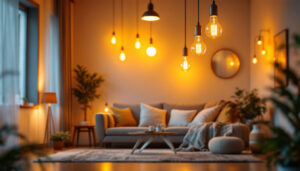 A photograph of a beautifully lit room showcasing various led light fixtures in use