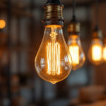 A photograph of a vintage light bulb installation in a stylish interior setting