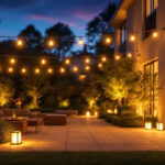 A photograph of a beautifully illuminated outdoor space featuring led flood bulbs