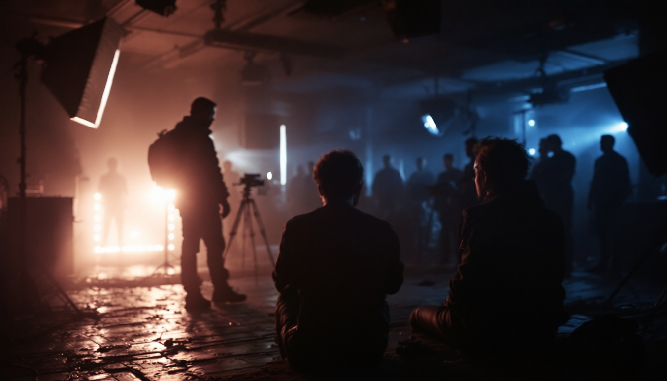 A photograph of a dimly lit