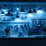 A photograph of a well-lit low voltage cabinet showcasing various lighting fixtures and their installation process