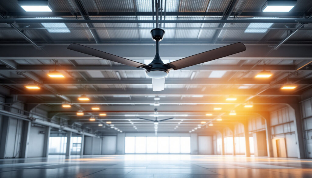 A photograph of a spacious industrial setting featuring a sleek