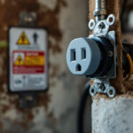A photograph of a close-up view of a dryer plug outlet in a residential setting