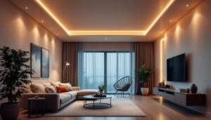 A photograph of a well-designed room featuring stylish recessed led lighting