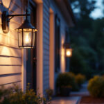 A photograph of a beautifully illuminated porch scene at dusk