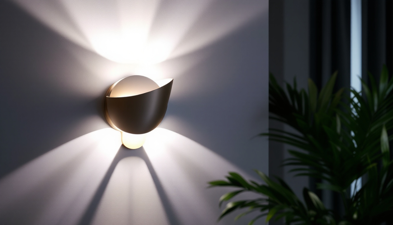 A photograph of a beautifully designed wall sconce illuminated in a stylish interior setting