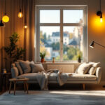 A photograph of a well-lit room showcasing various stylish lighting fixtures connected to home outlets