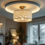 A photograph of a beautifully designed ceiling light fixture in a well-lit room