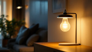 A photograph of a stylishly designed fluo lamp illuminating a modern living space