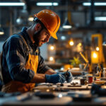 A photograph of a lighting contractor in action