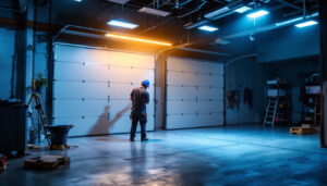 A photograph of a well-lit garage showcasing led lights in action