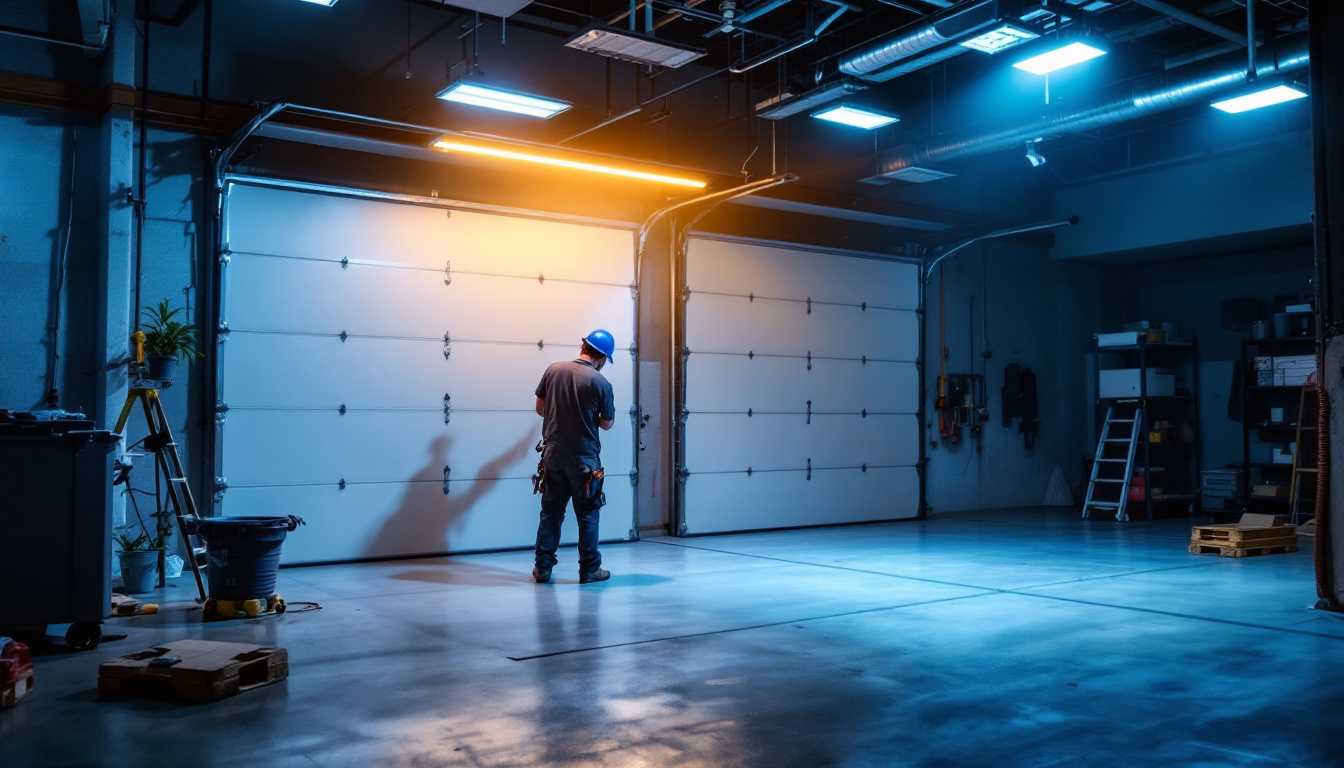 A photograph of a well-lit garage showcasing led lights in action