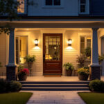 A photograph of a beautifully designed porch with stylish ceiling lights